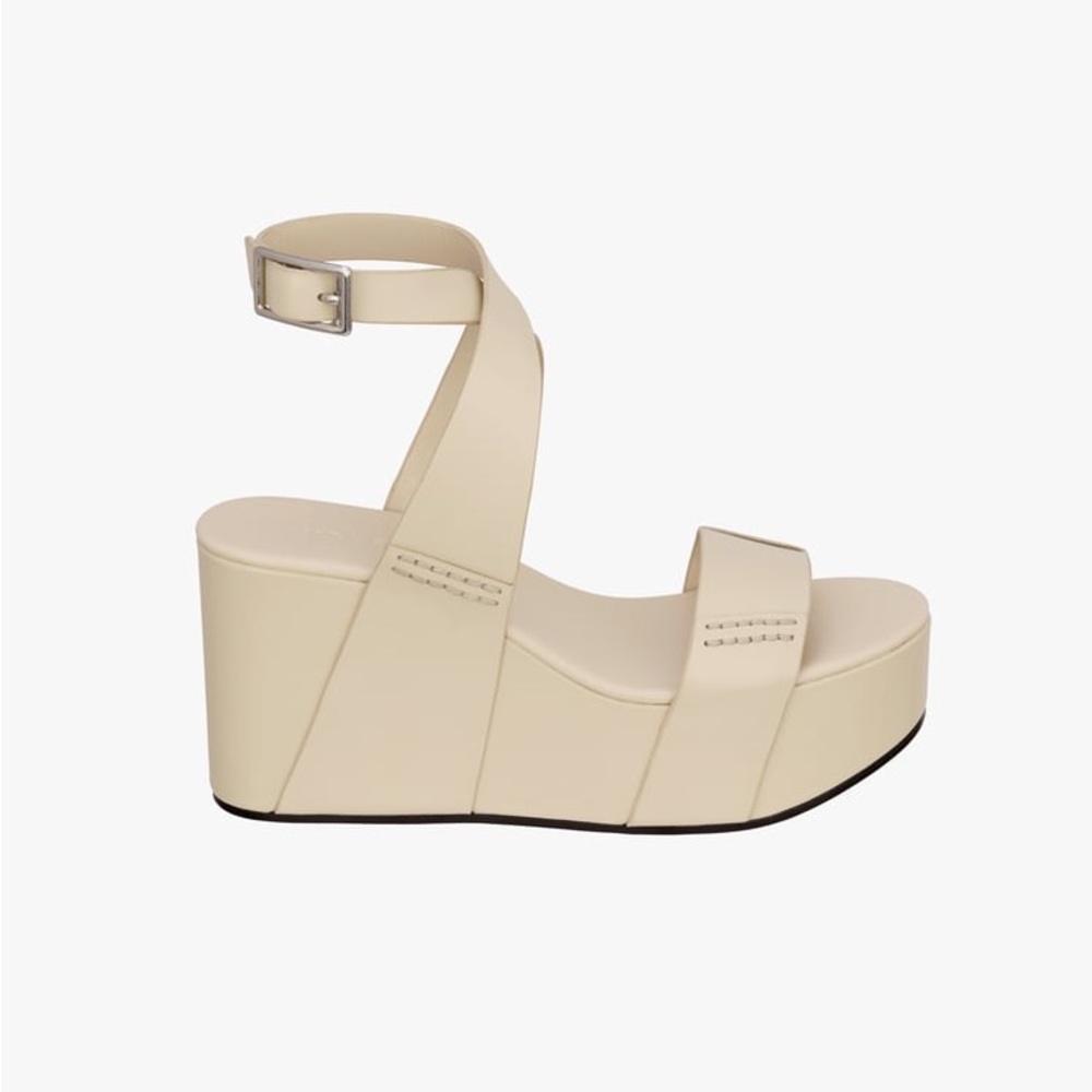 Zara Beige Platform Wedge Leather Sandals - Size 7.5